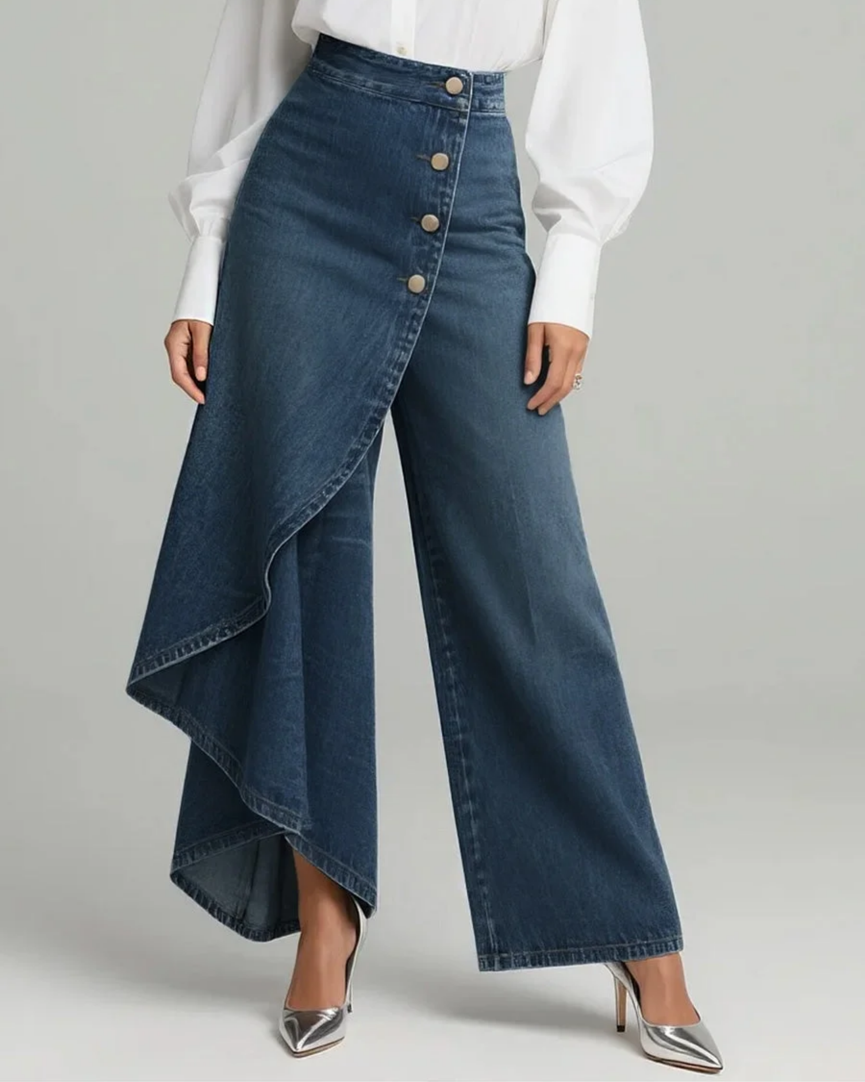 Gioia | Jeans a gamba larga con dettaglio asimmetrico a portafoglio