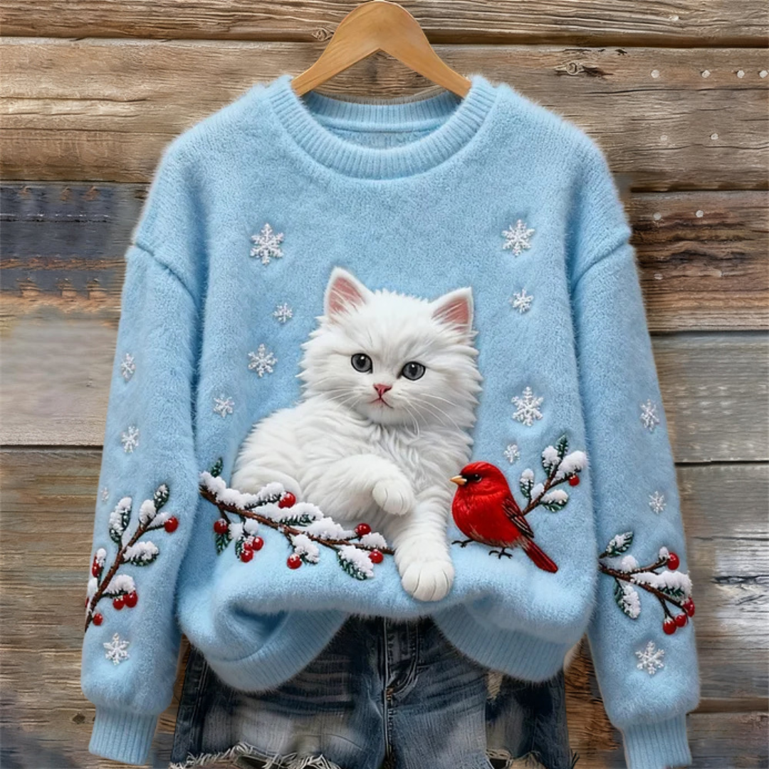 Luna | Maglione Accogliente Con Gatto Nevoso Menta