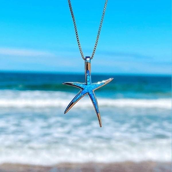 Collana con opale blu e stella marina in argento