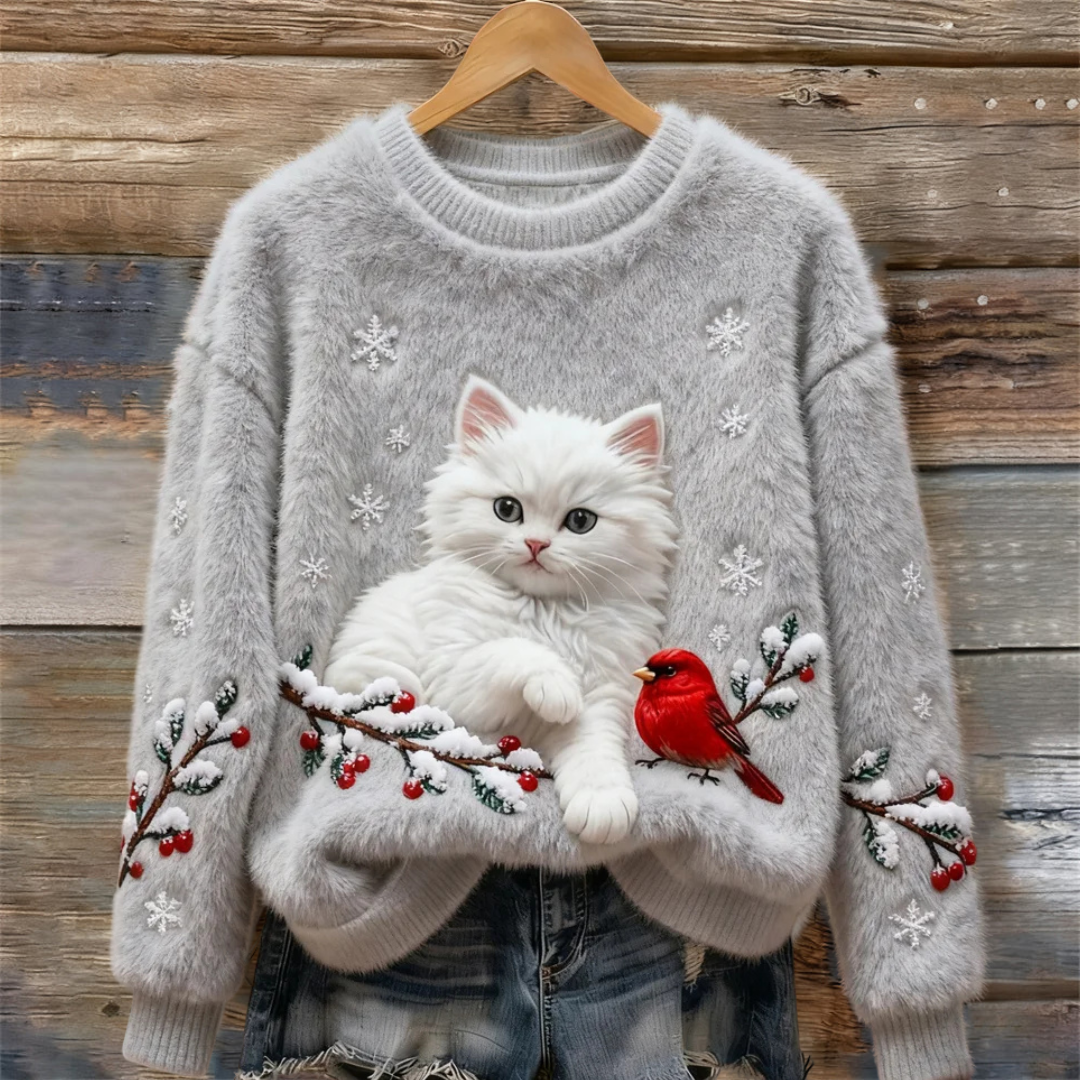 Luna | Maglione Accogliente Con Gatto Nevoso Menta