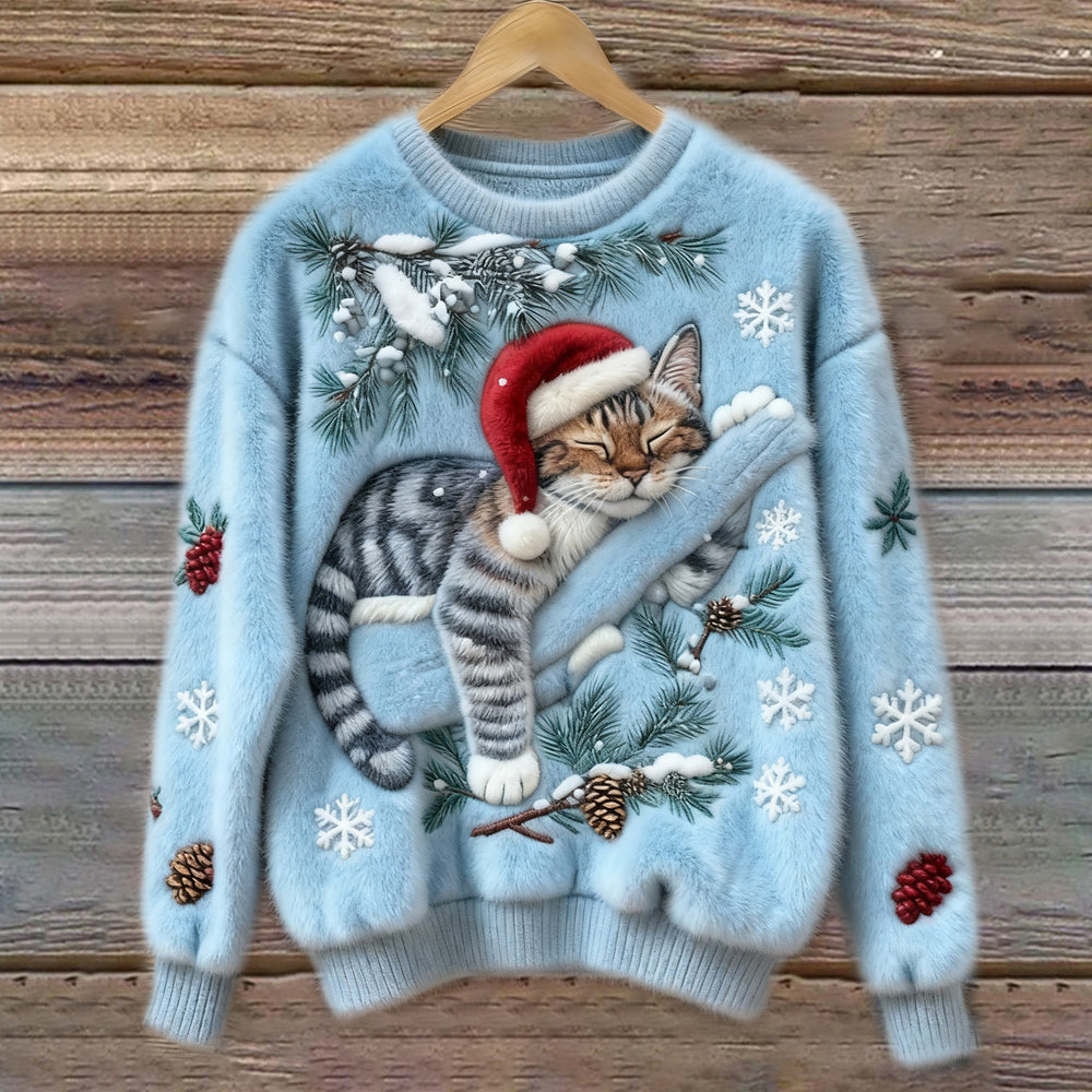 Tessa | Maglione Blu con Gatto Pigro