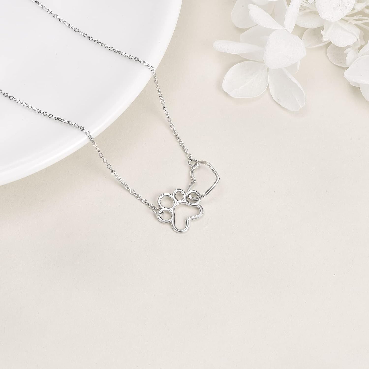 Collana con impronta di zampa in argento sterling – Pendente con cristallo a forma di cuore
