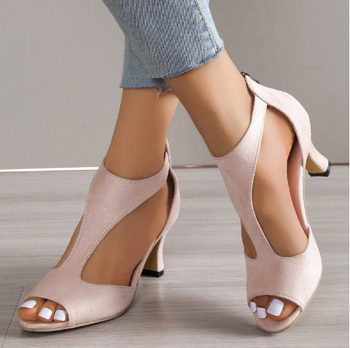 Valentina | Décolleté open toe in suède con tacco a blocco