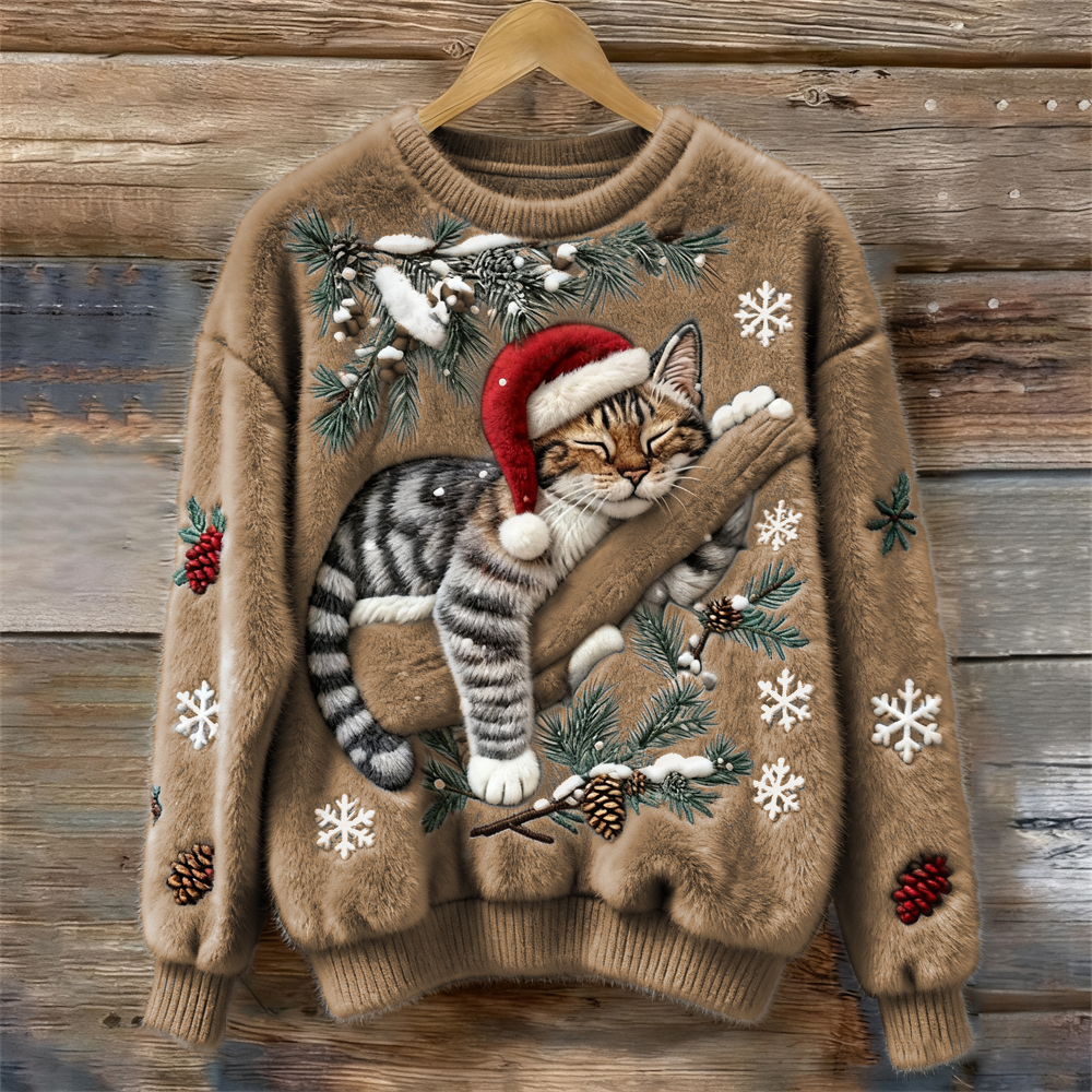Tessa | Maglione Khaki con Gatto Pigro