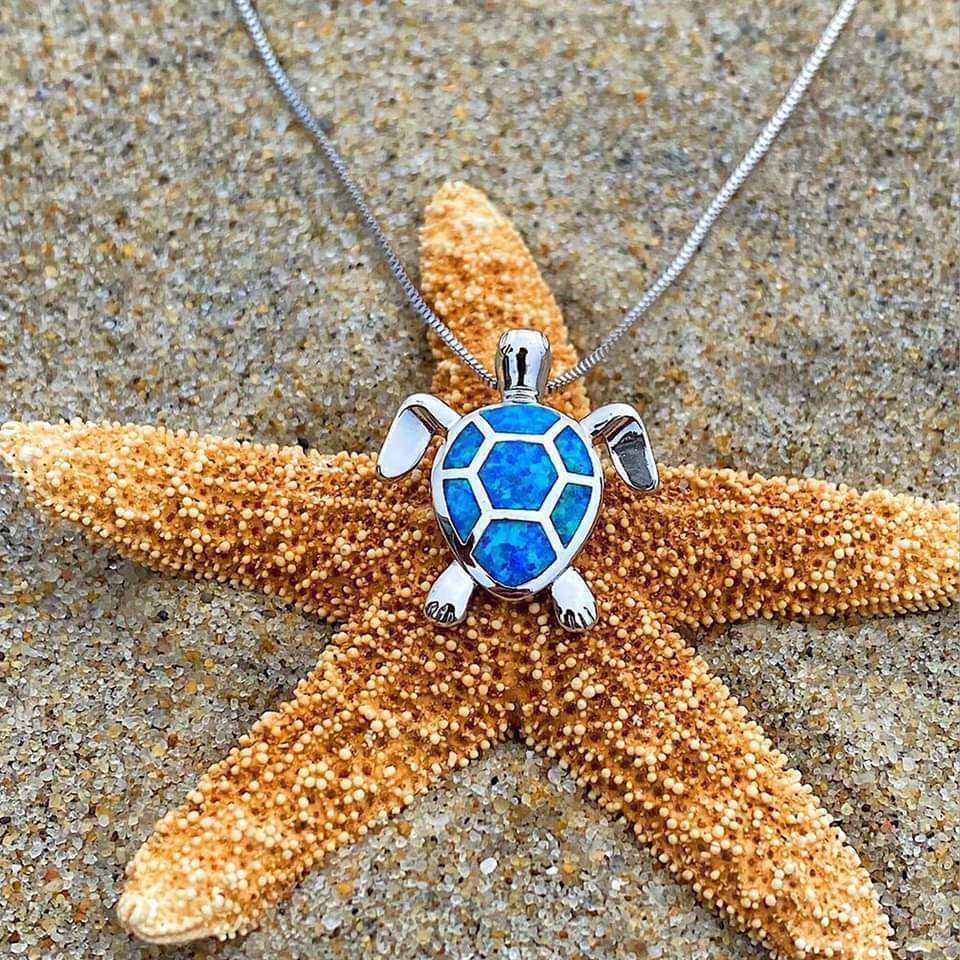 Set collana + orecchini tartaruga marina in opale e argento