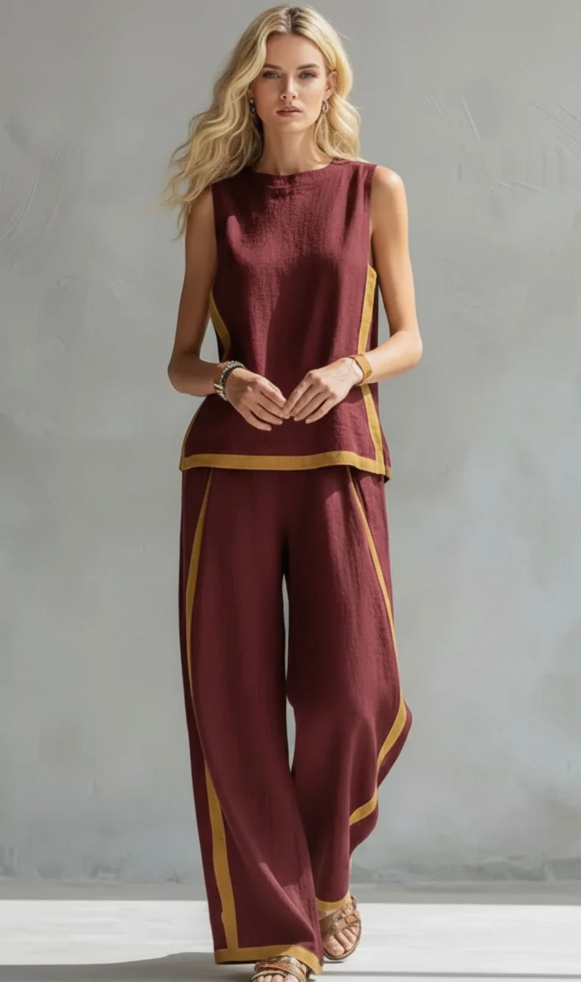 Leila | Completo gilet e pantaloni cotone-lino grigio bicolore