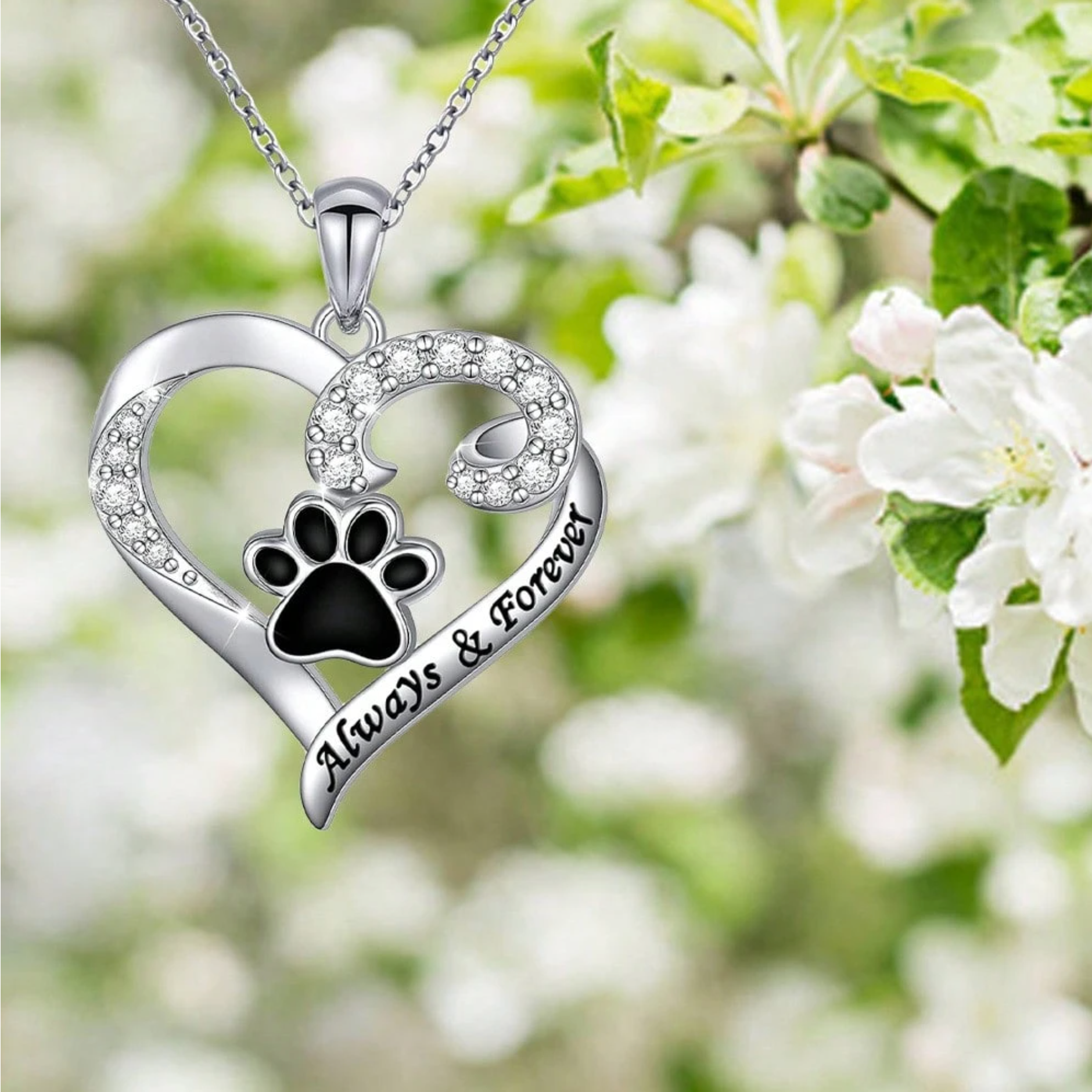Collana con zampa di cane – Design a cuore in acciaio inossidabile con zirconi