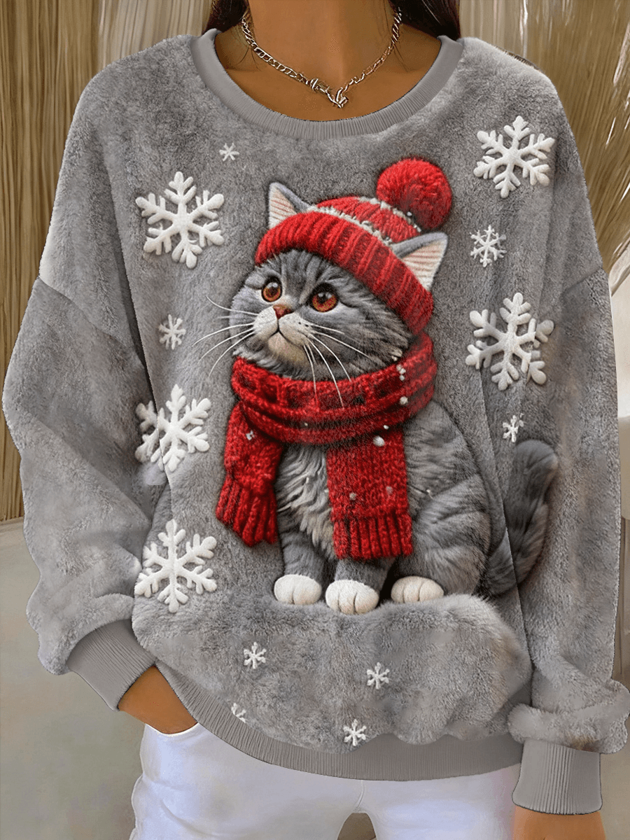 Lisa | Maglione Con Stampa Artistica di Gatto di Natale