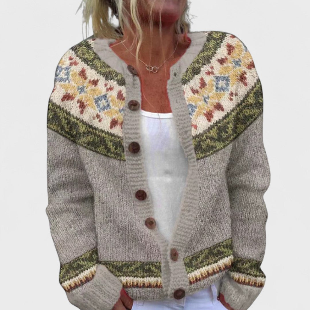 Lianne Salvia Dorata – Cardigan a maglia larga a fantasia chic