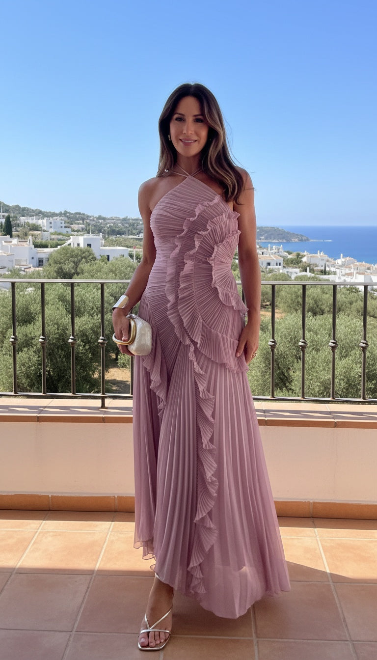 Rosé | Abito lungo plissettato