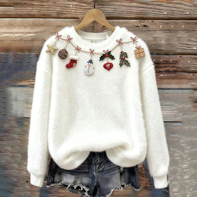 Maglione Accogliente Invernale – Ghirlanda Festiva Bianca