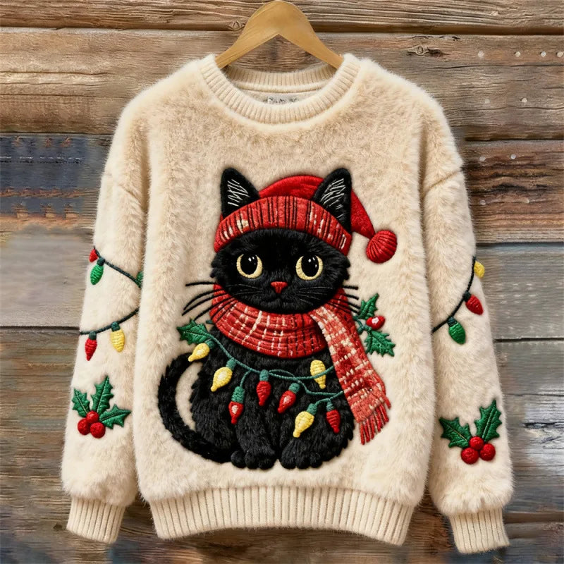 Maglione Accogliente in Inverno Incantato – Gatto Nero Festivo
