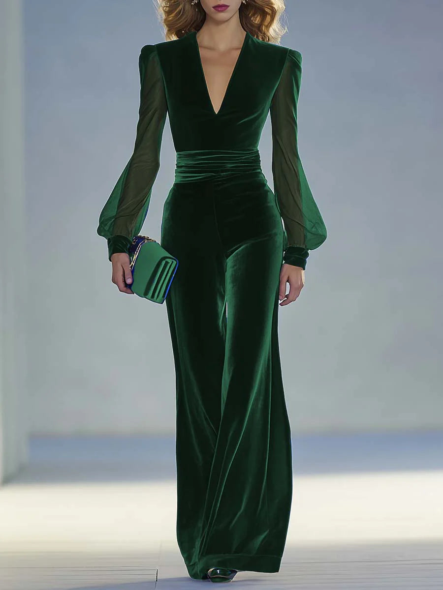 Sabrina - Jumpsuit in velluto con scollo a V elegante