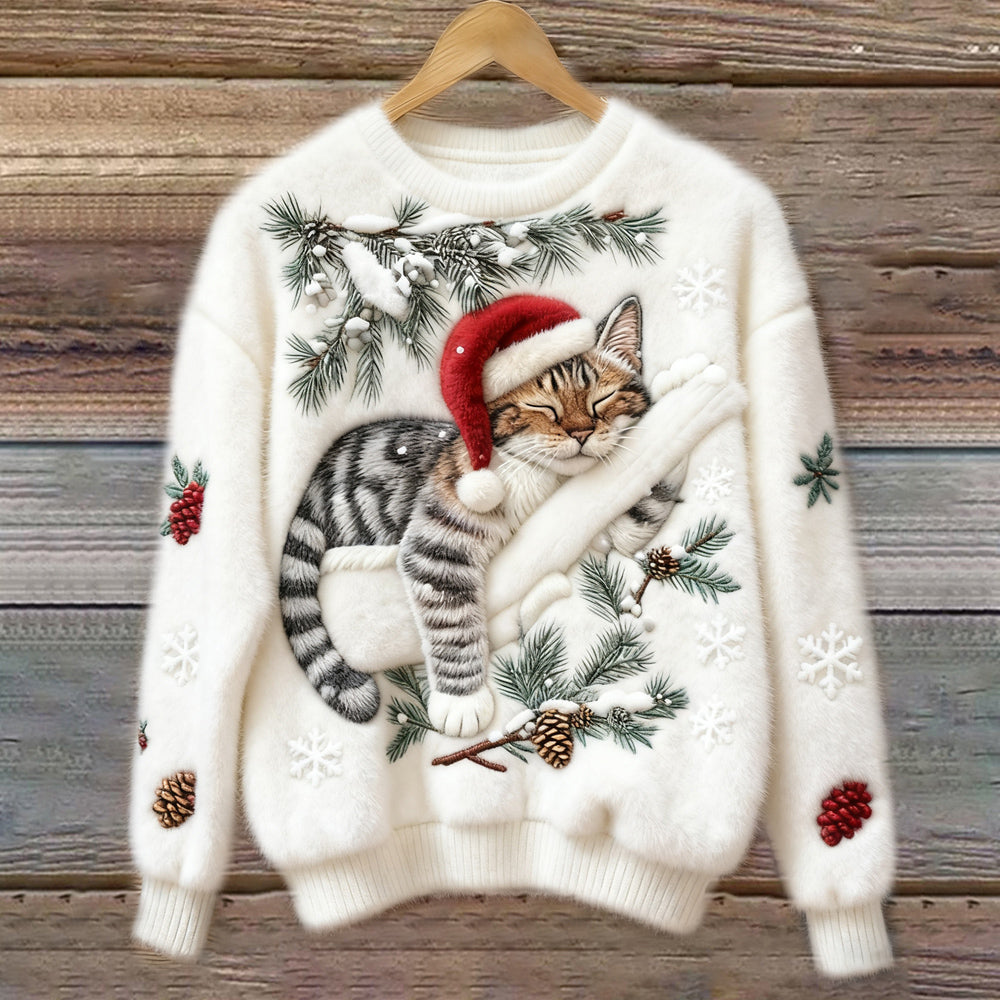 Tessa | Maglione Bianco con Gatto Pigro