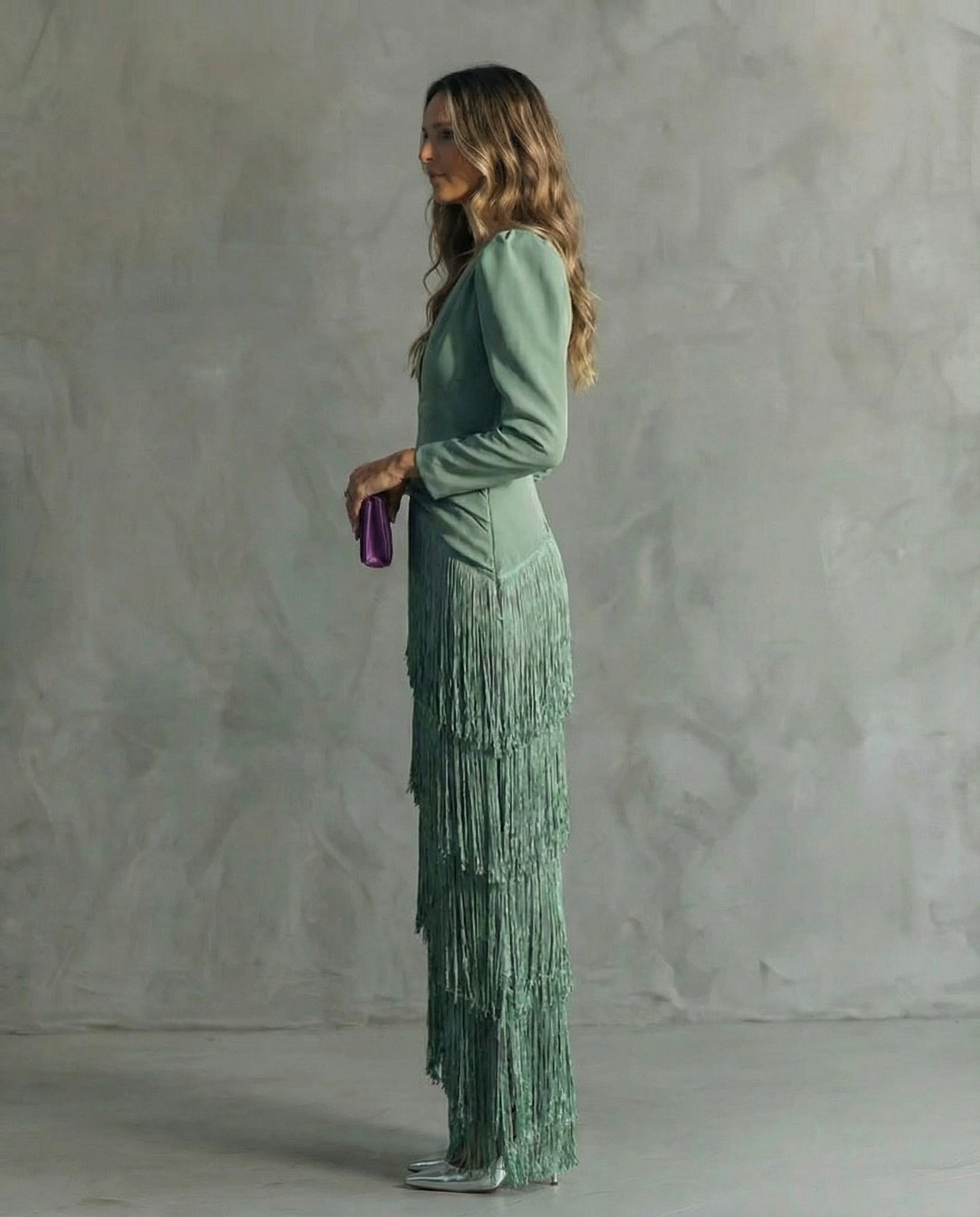 Clara™ | Abito midi elegante con maniche a frange