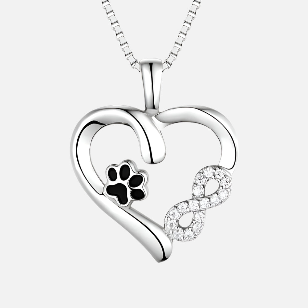 Collana con ciondolo a forma di zampa e cuore con charm infinito