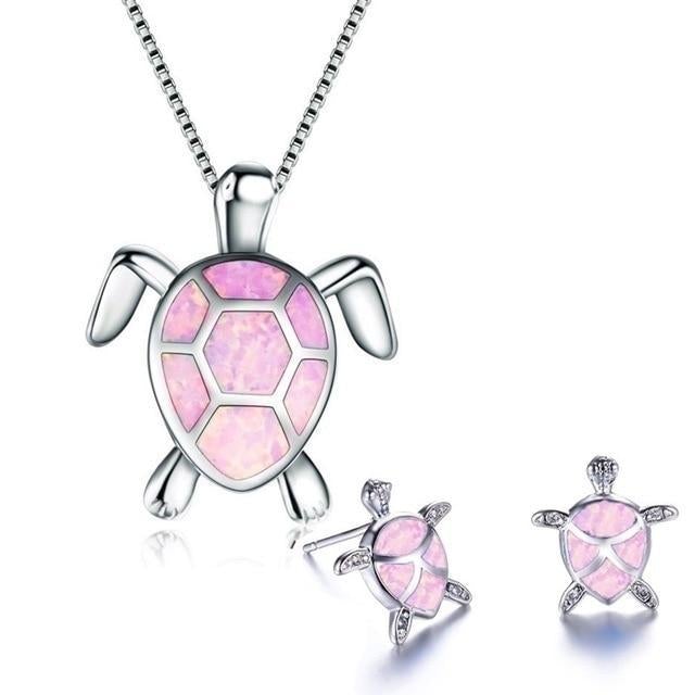 Set collana + orecchini tartaruga marina in opale e argento