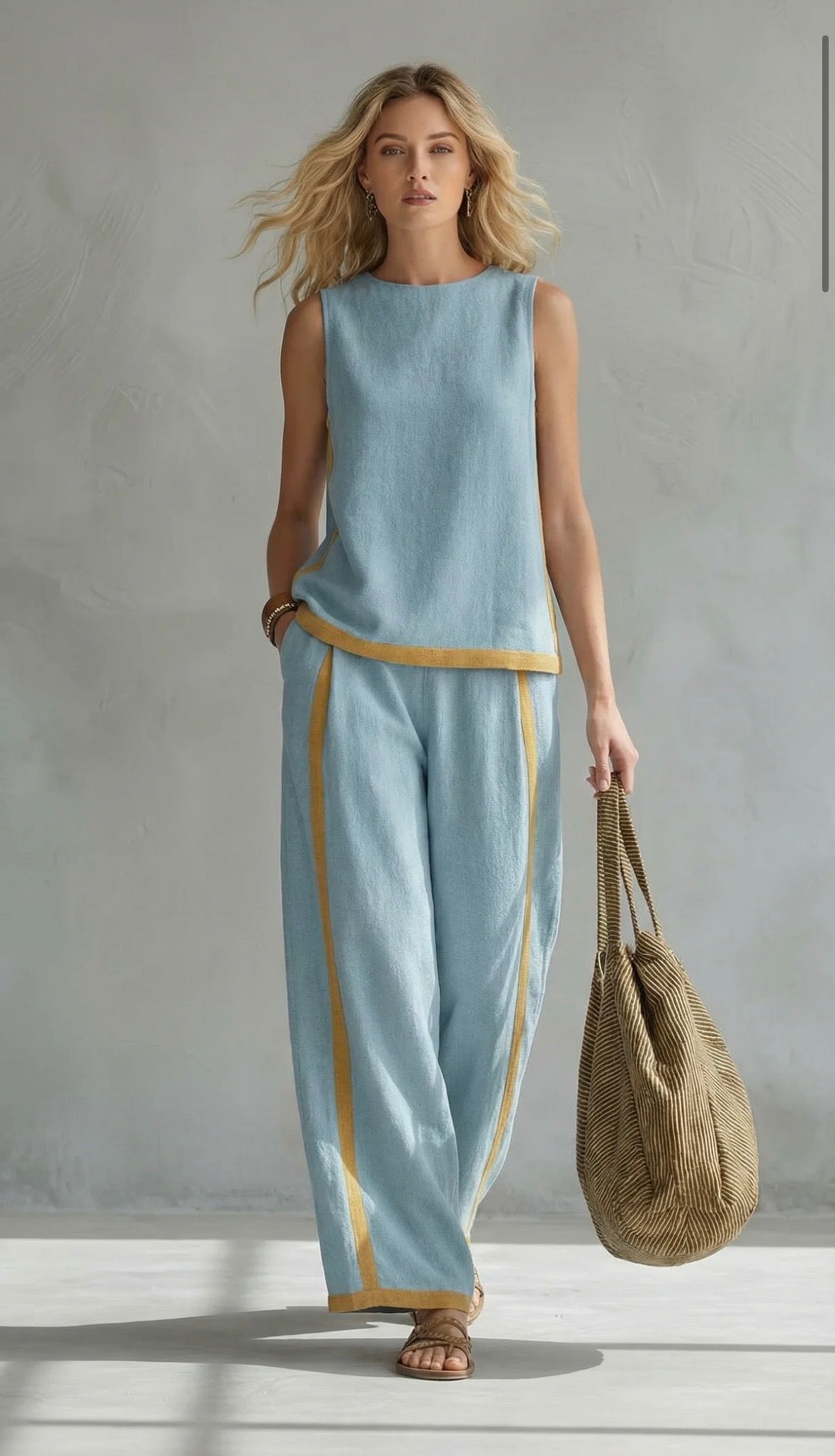 Leila | Completo gilet e pantaloni cotone-lino grigio bicolore