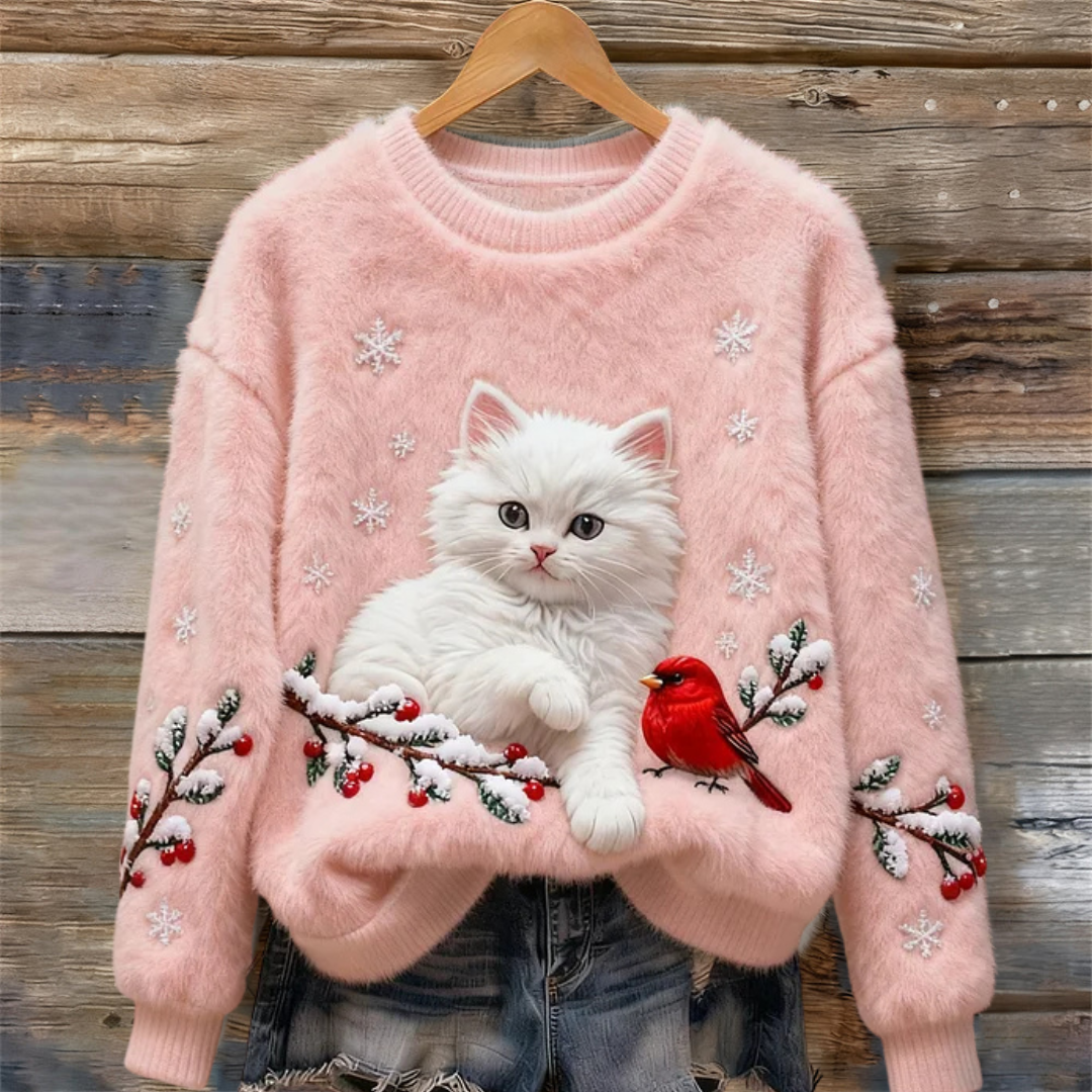 Luna | Maglione Accogliente Con Gatto Nevoso Menta