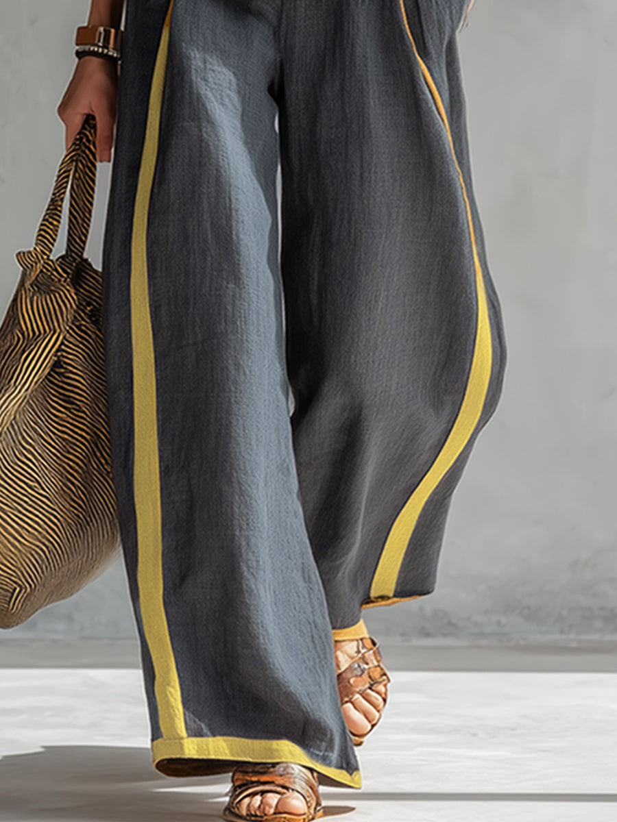 Leila | Completo gilet e pantaloni cotone-lino grigio bicolore