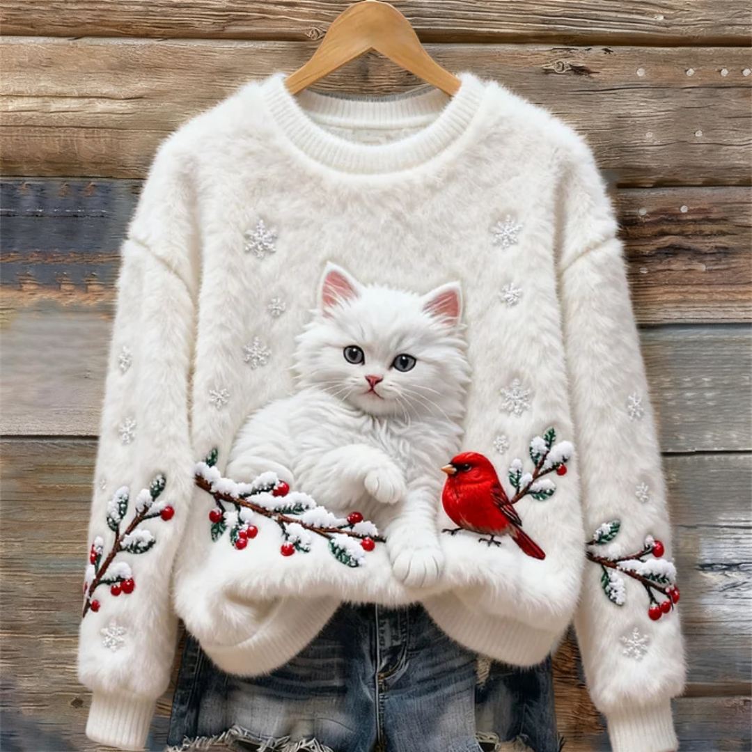 Luna | Maglione Accogliente Con Gatto Nevoso Menta