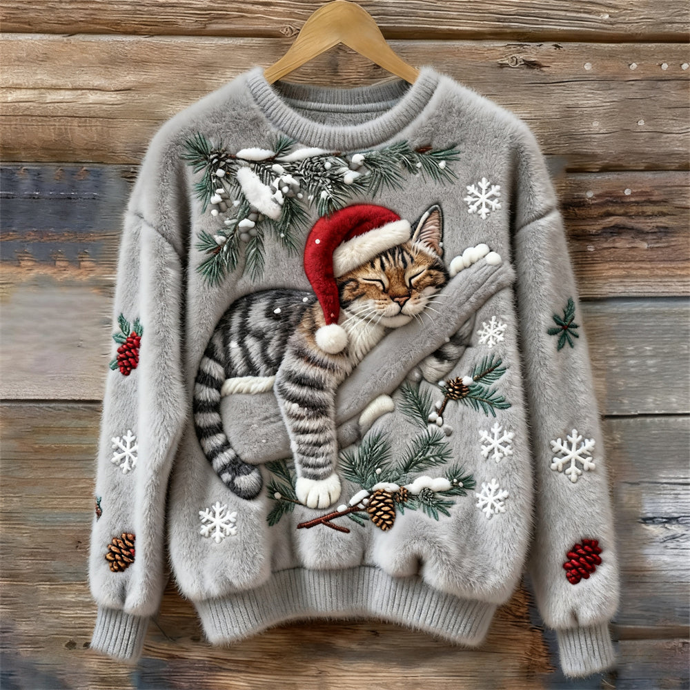 Tessa | Maglione Grigio con Gatto Pigro