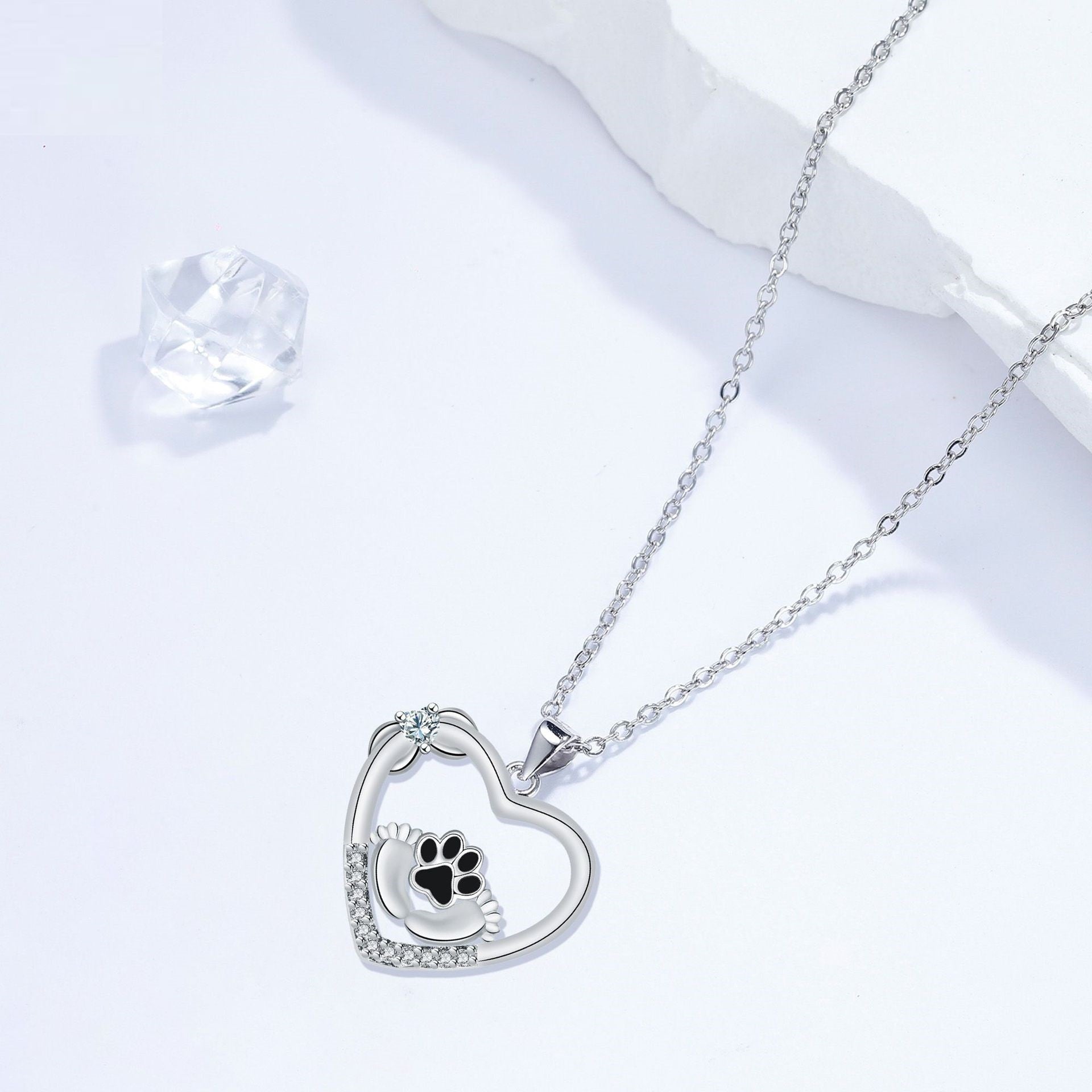Collana con impronta di zampa di cane Little Feet e zirconi