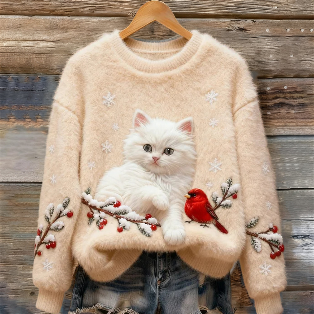 Luna | Maglione Accogliente Con Gatto Nevoso Menta