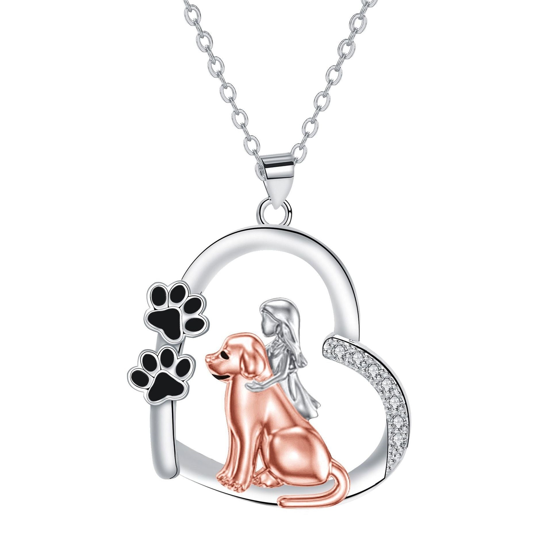 Collana con ciondolo a forma di cuore con cane e ragazza