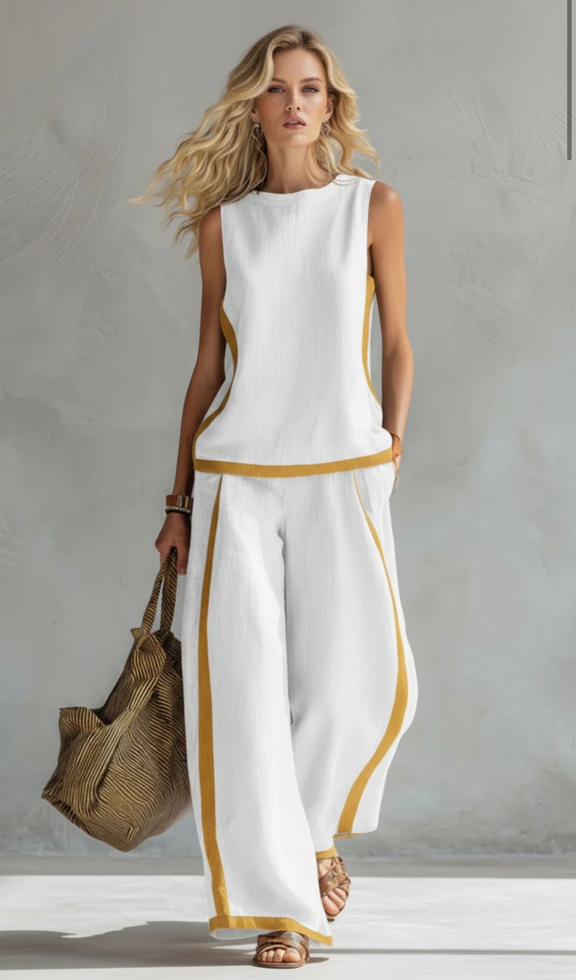 Leila | Completo gilet e pantaloni cotone-lino grigio bicolore