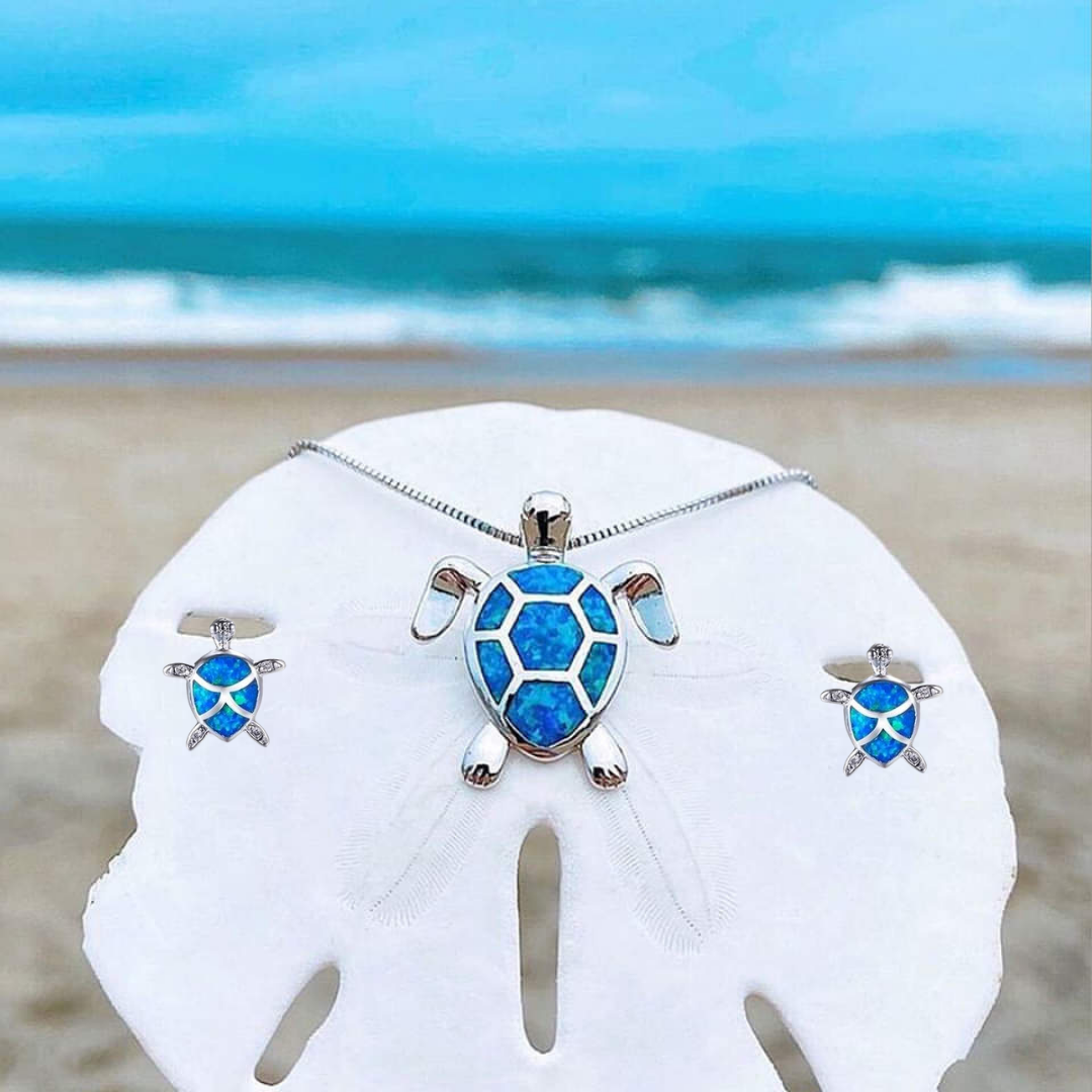Set collana + orecchini tartaruga marina in opale e argento