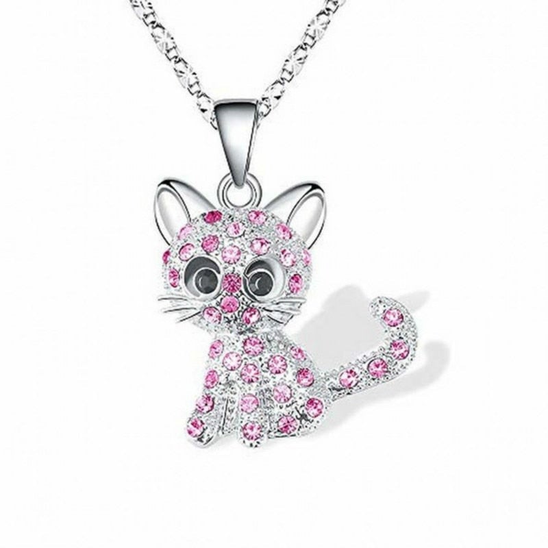 Collana con gattini argentati e zirconi colorati