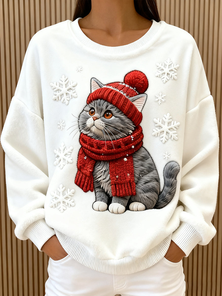 Lisa  | Maglione Con Stampa Artistica di Gatto di Natale