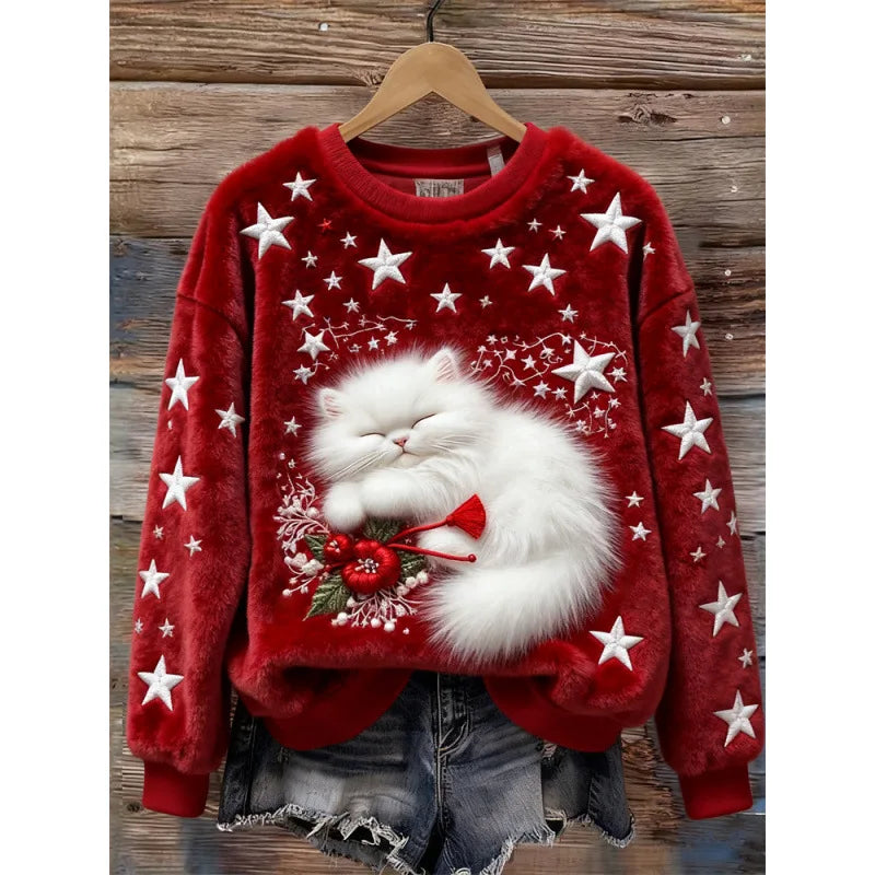 Maglione Accogliente invernale – Gatto Bianco Festivo