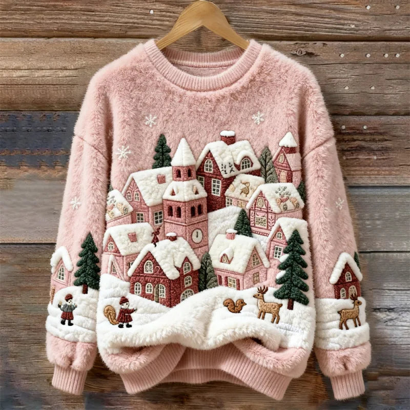 Maglione Accogliente invernale – Villaggio innevato Rosa 2