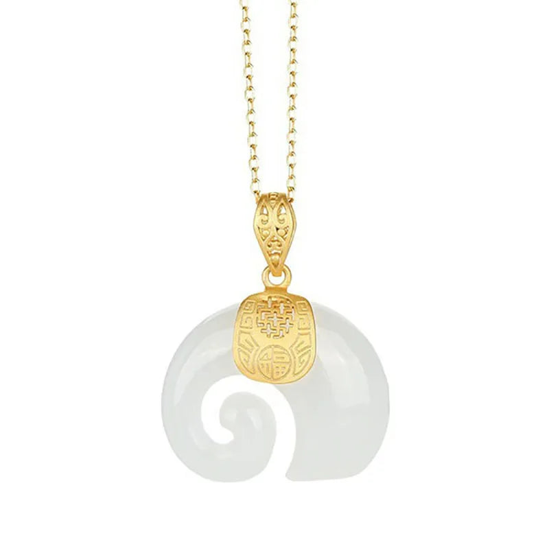 Collana con pendente a forma di elefante in giada Hetian – Catena placcata in oro 18 carati per donna