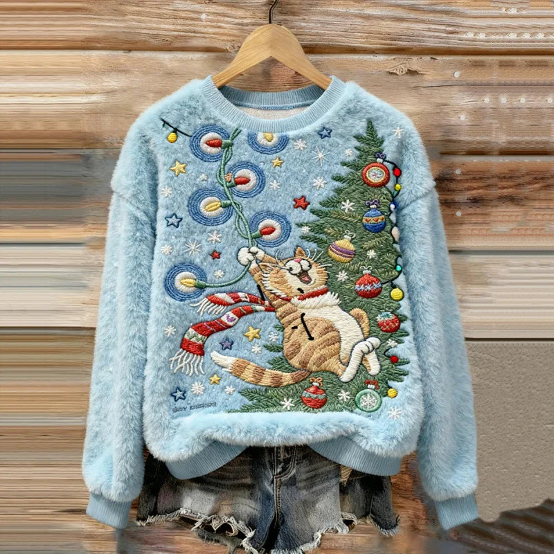 Maglione Invernale Accogliente – Gatto Natalizio Giocoso