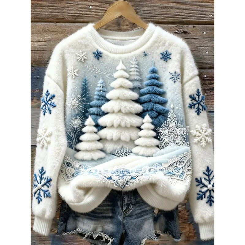 Maglione Accogliente in Inverno – Pini Ghiacciati