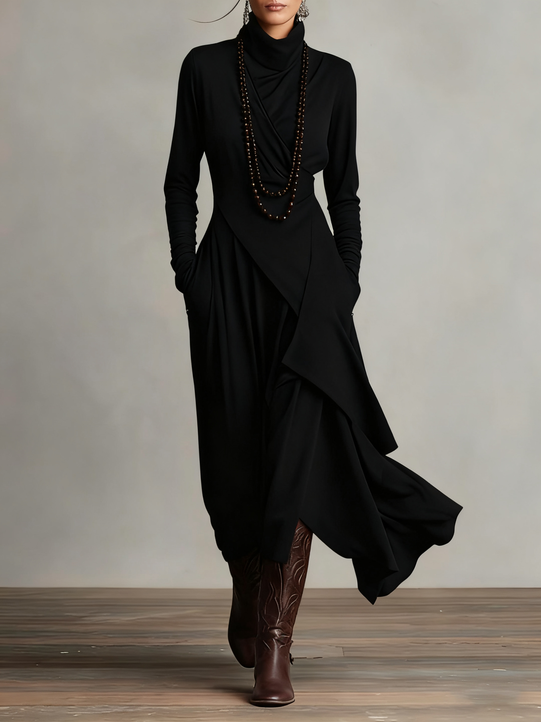 Giorgia – Abito Maxi Asimmetrico Viola a Collo Alto