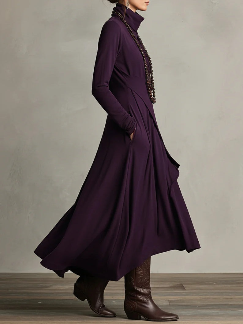 Giorgia – Abito Maxi Asimmetrico Viola a Collo Alto