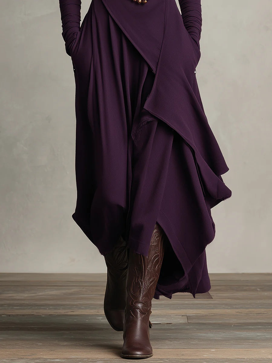 Giorgia – Abito Maxi Asimmetrico Viola a Collo Alto