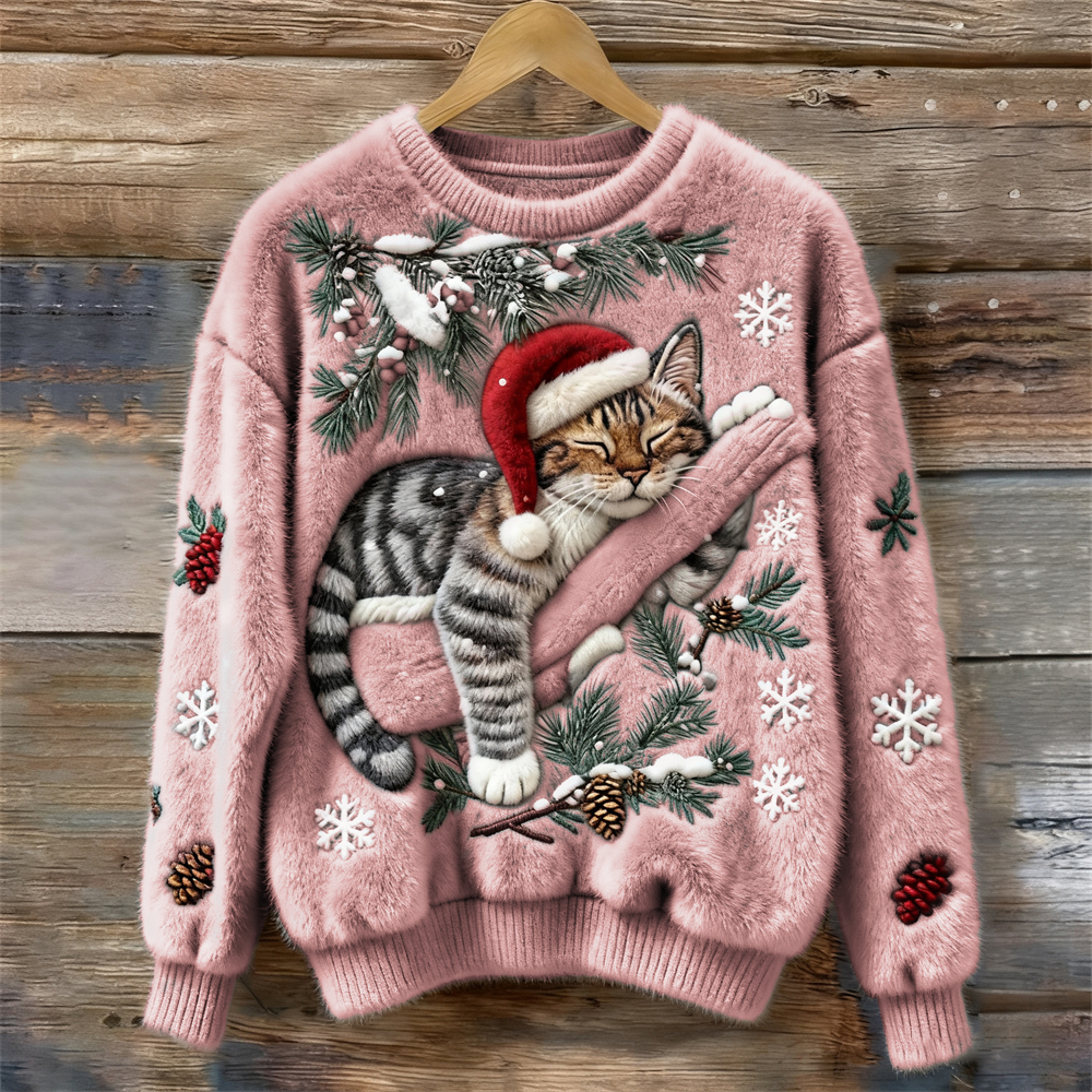 Tessa | Maglione Rosa con Gatto Pigro