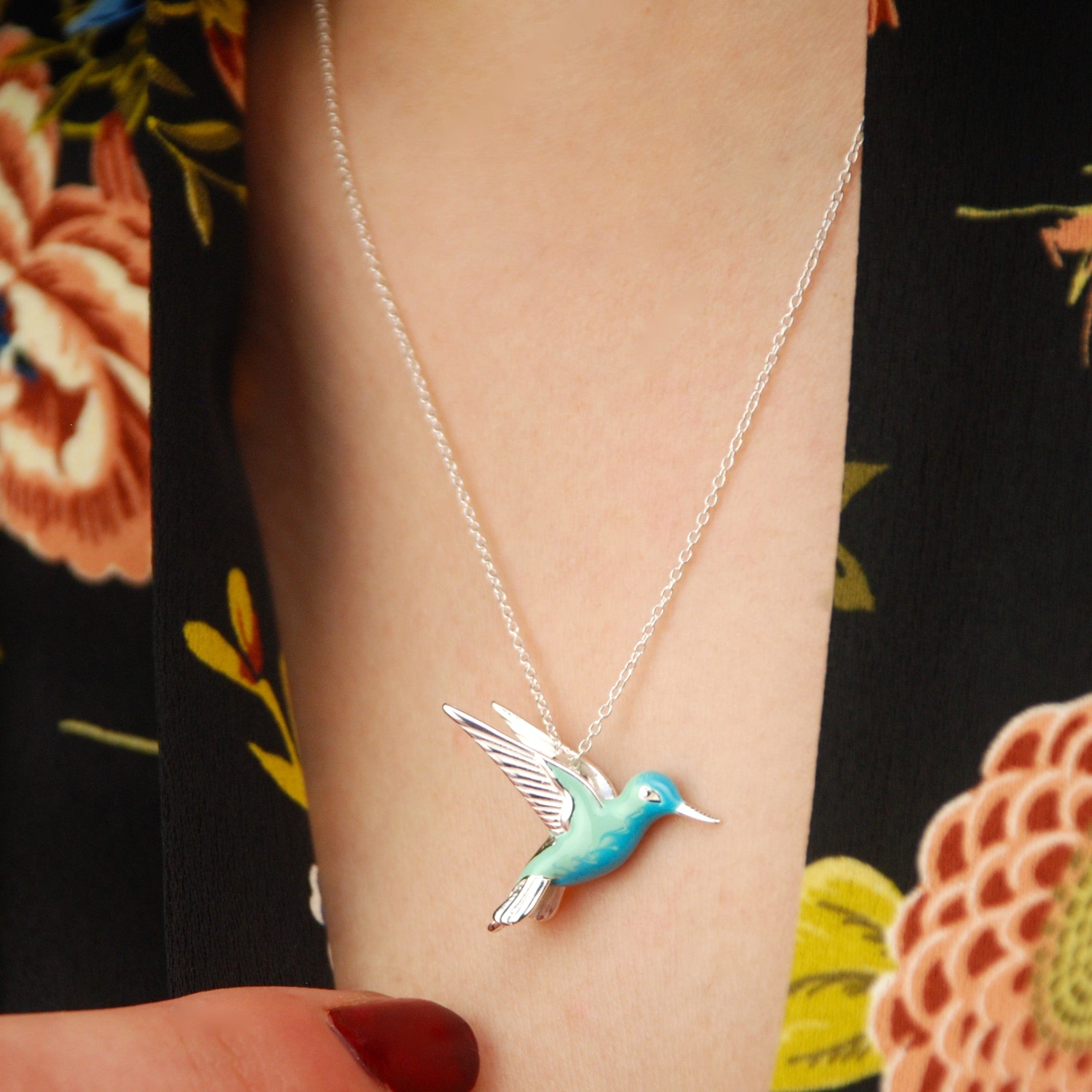 Collana con colibrì in argento sterling smaltato