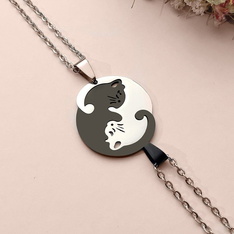Collana in acciaio inossidabile con gatto yin yang