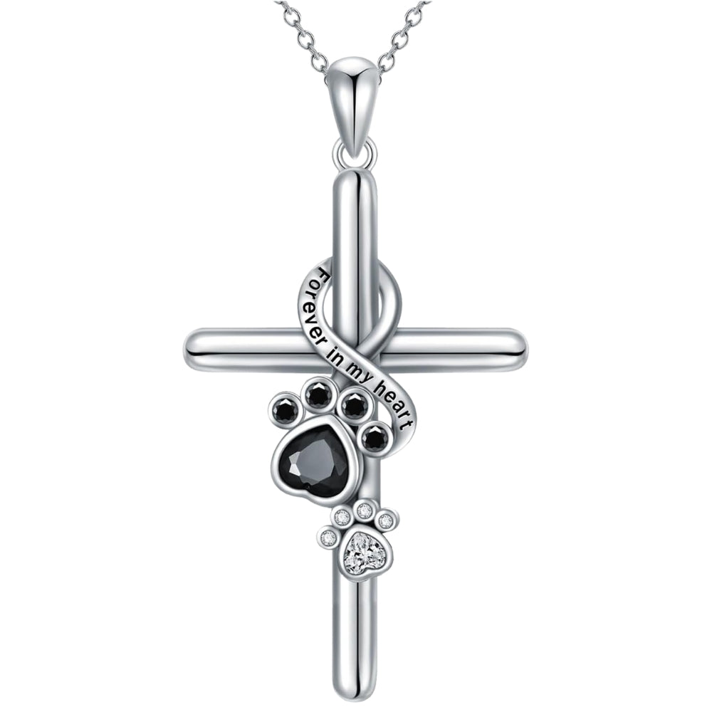 Collana con pendente a forma di zampa e croce in argento
